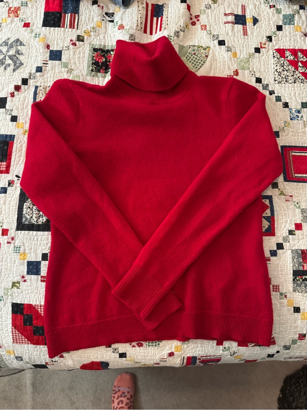 Women's Red Turtleneck Sweater - 100% Merino Wool Classic Cozy Knit